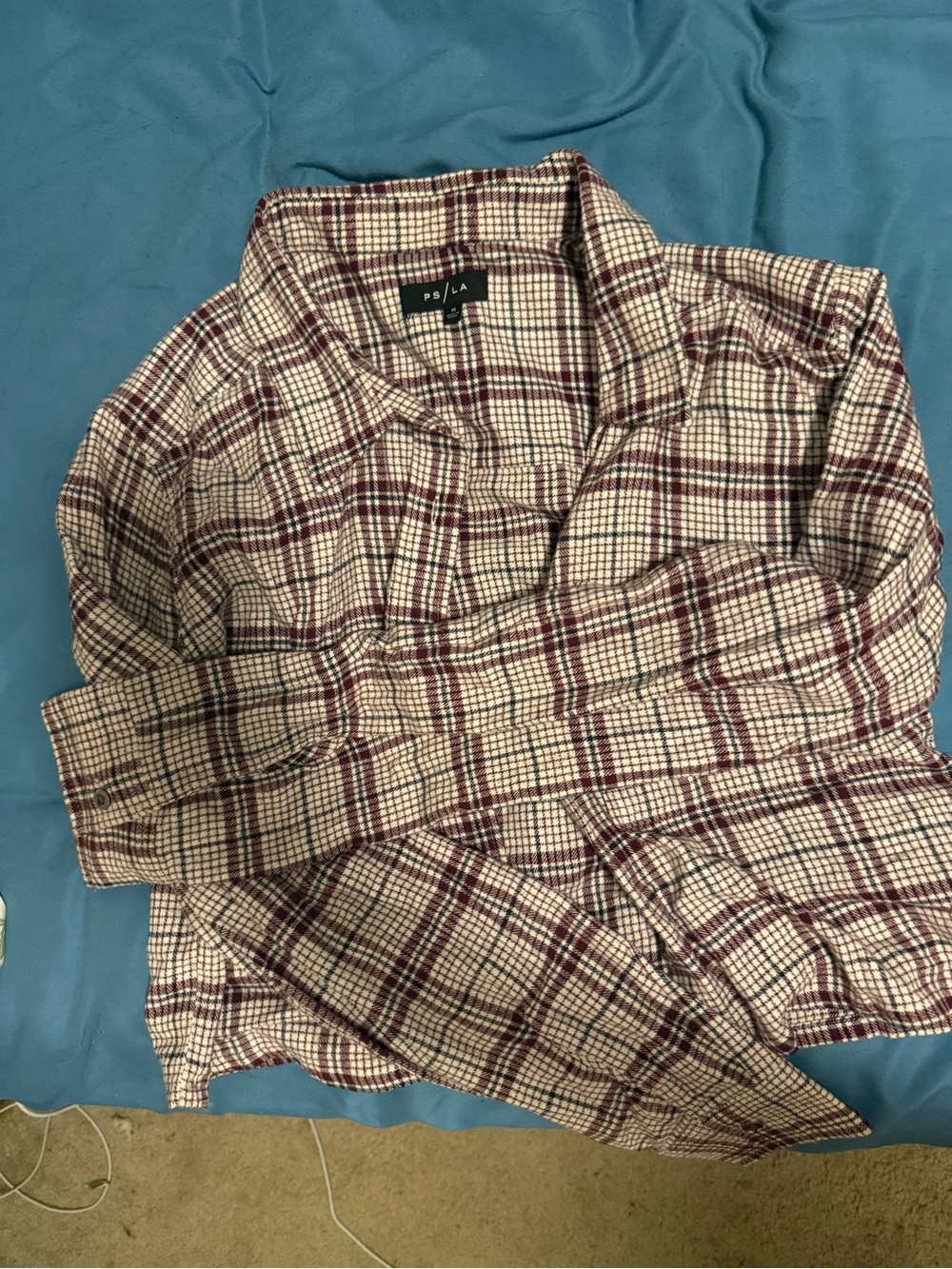 PacSun Cream and Burgundy Plaid Button-Down Shirt